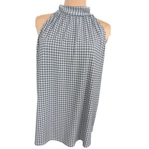 Adrianna Papell Black White Plaid Mock Neck Sleeveless Womens Large Work Top